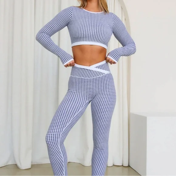 Astoria activewear workout set blue lattice leggings and crop top small - Picture 5 of 6